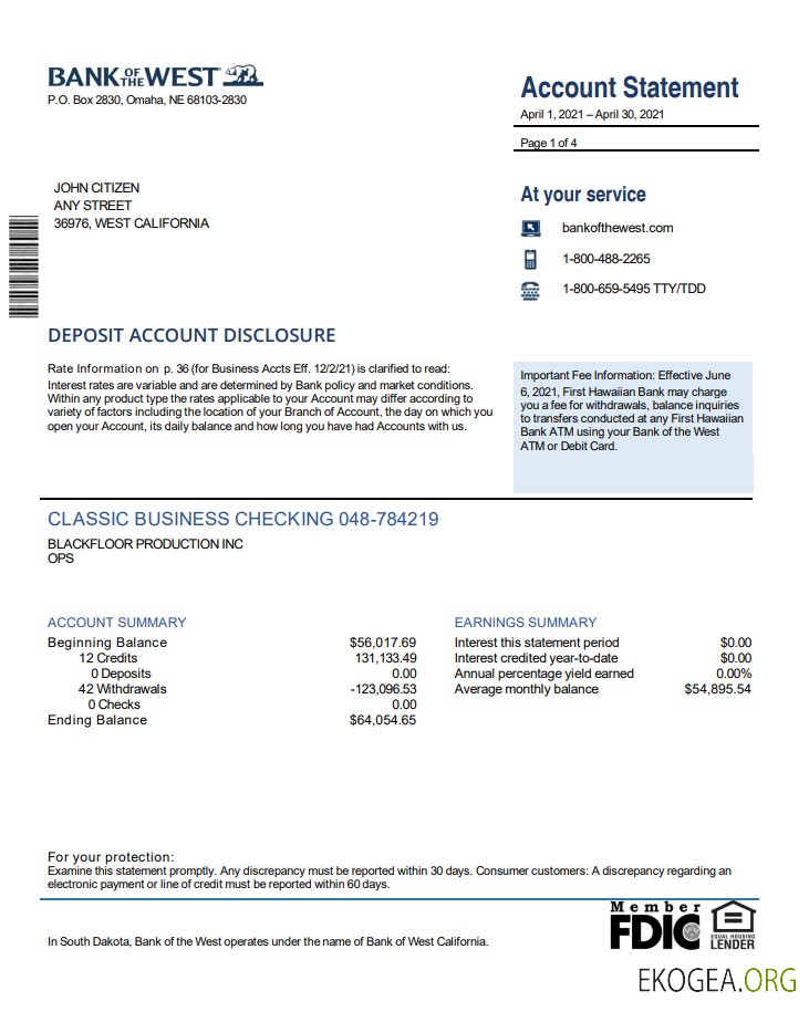 Déclaration de la Banque américaine de Cisjordanie